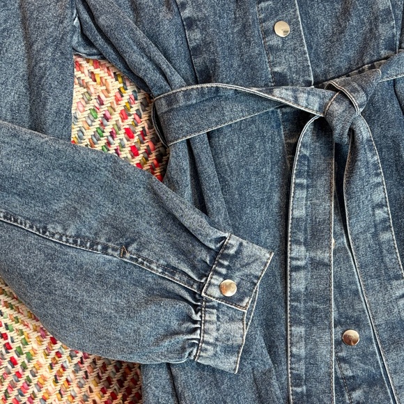 Acid Washed Denim Button-Up Midi Dress with Belt - XL - Picture 5 of 15